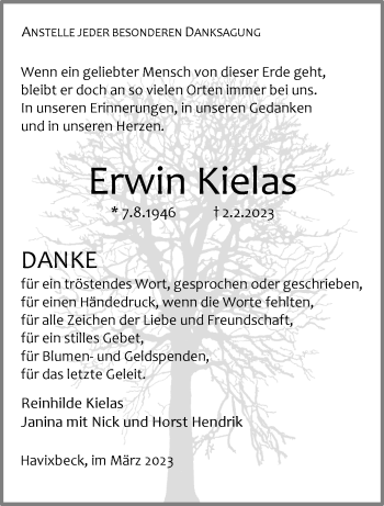 Anzeige von Cla Erwin Kielas 