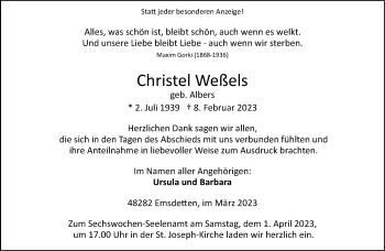Anzeige von Christel Weßels 