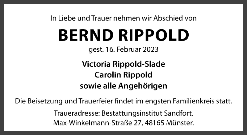  Traueranzeige für Bernd Rippold vom 11.03.2023 aus 
