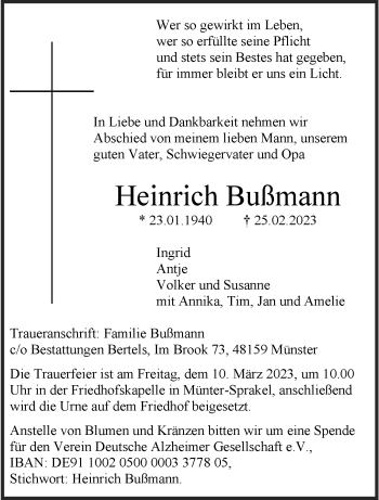 Anzeige von Heinrich Bußmann 