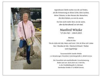 Anzeige von Manfred Witzke 