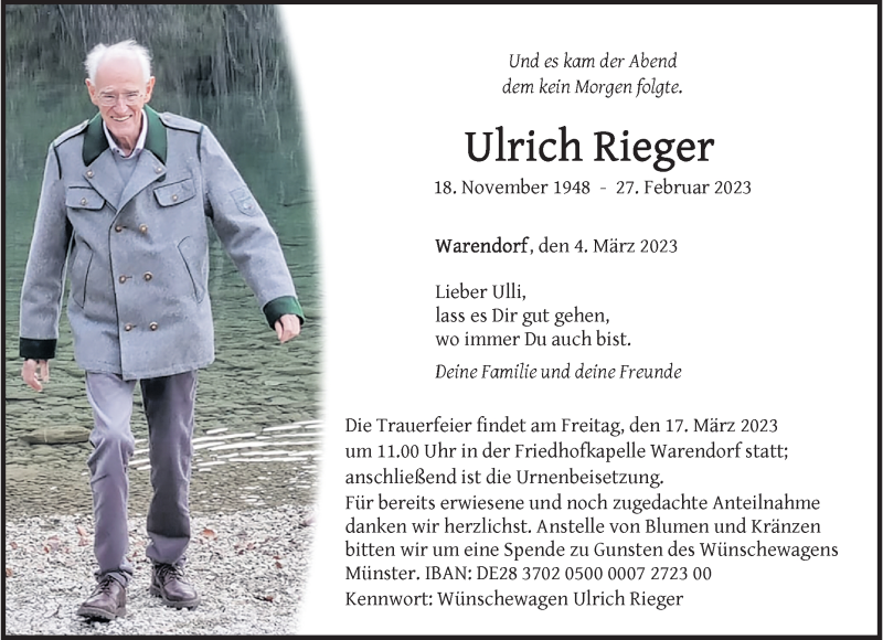  Traueranzeige für Ulrich Rieger vom 15.03.2023 aus 
