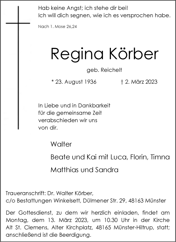  Traueranzeige für Regina Körber vom 08.03.2023 aus 