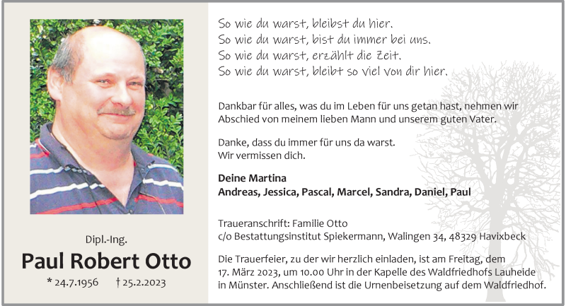  Traueranzeige für Paul Robert Otto vom 04.03.2023 aus 