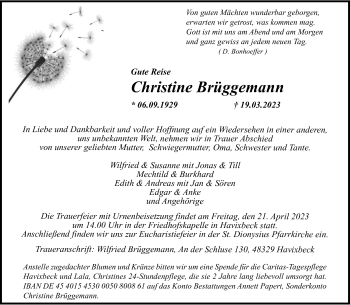 Anzeige von Christine Brüggemann 