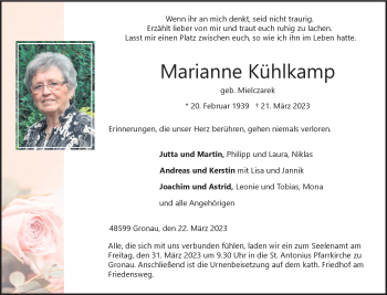 Anzeige von Marianne Kühlkamp 