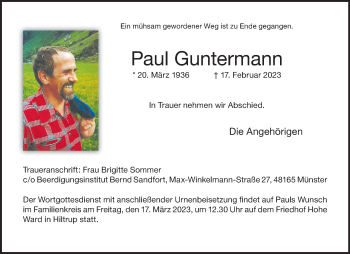 Anzeige von Paul Guntermann 