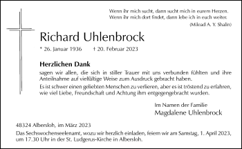 Anzeige von Richard Uhlenbrock 