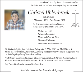 Anzeige von Christel Uhlenbrock 