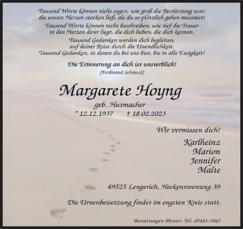 Anzeige von Margarete Hoyng 