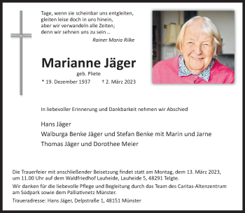 Anzeige von Marianne Jäger 