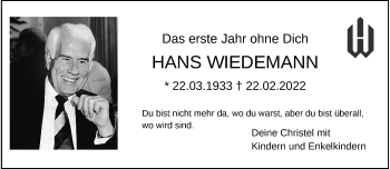 Anzeige von Hans Wiedemann 