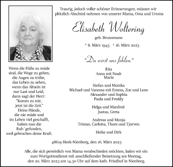 Anzeige von Elisabeth Woltering 