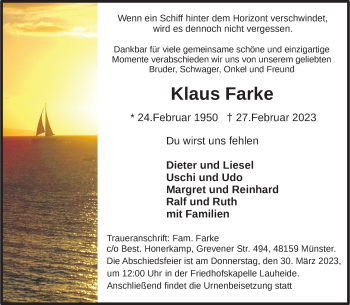 Anzeige von Klaus Farke 