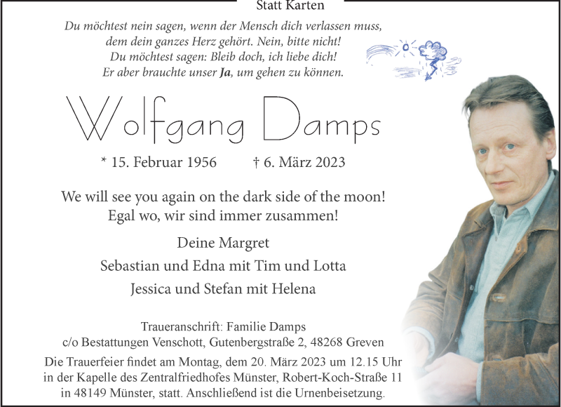  Traueranzeige für Wolfgang Damps vom 15.03.2023 aus 