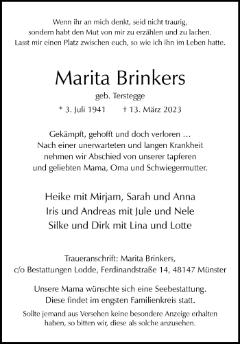 Anzeige von Marita Brinkers 