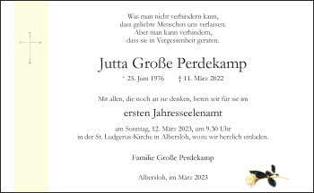 Anzeige von Jutta Große Perdekamp 