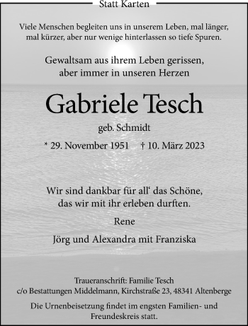Anzeige von Gabriele Tesch 