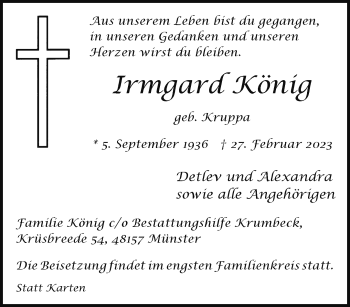 Anzeige von Irmgard König 