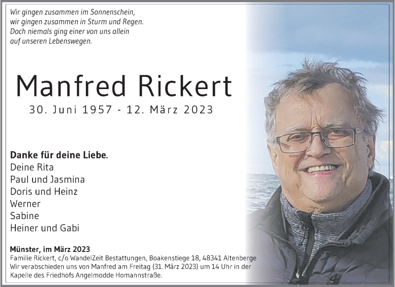  Traueranzeige für Manfred Rickert vom 25.03.2023 aus 