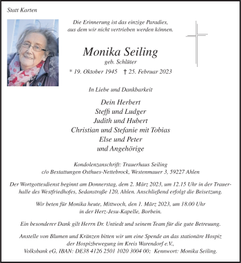 Anzeige von Monika Seiling 