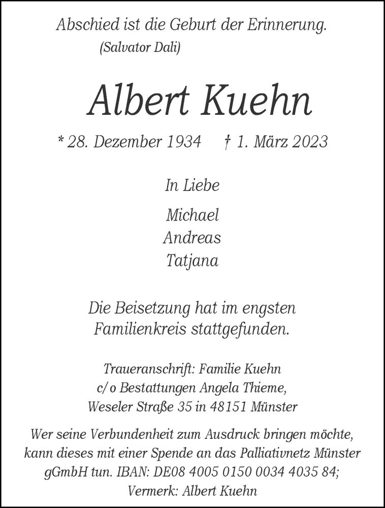  Traueranzeige für Albert Kuehn vom 11.03.2023 aus 