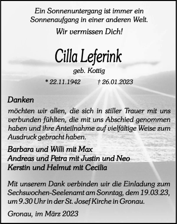 Anzeige von Cilla Leferink 