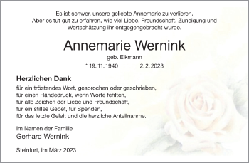 Anzeige von Annemarie Wernink 