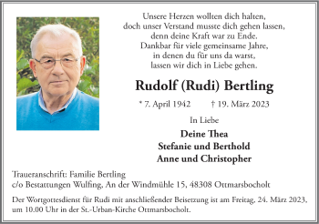 Anzeige von Rudolf Bertling 