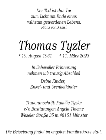 Anzeige von Thomas Tyzler 