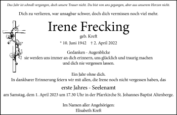 Anzeige von Irene Frecking 