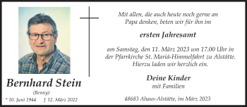 Anzeige von Bernhard Stein 