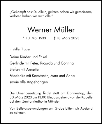 Anzeige von Werner Müller 