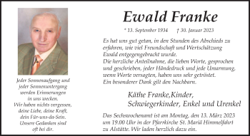 Anzeige von Ewald Franke 