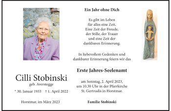 Anzeige von Cilli Stobinski 