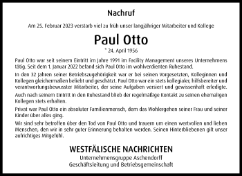 Anzeige von Paul Robert Otto 