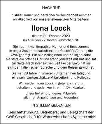 Anzeige von Ilona Loock 