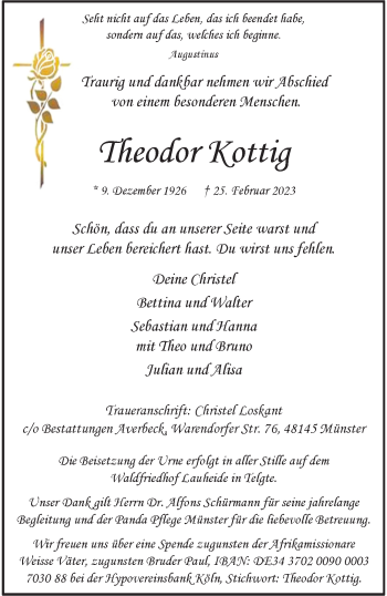 Anzeige von Theodor Kottig 