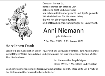Anzeige von Anni Niemann 