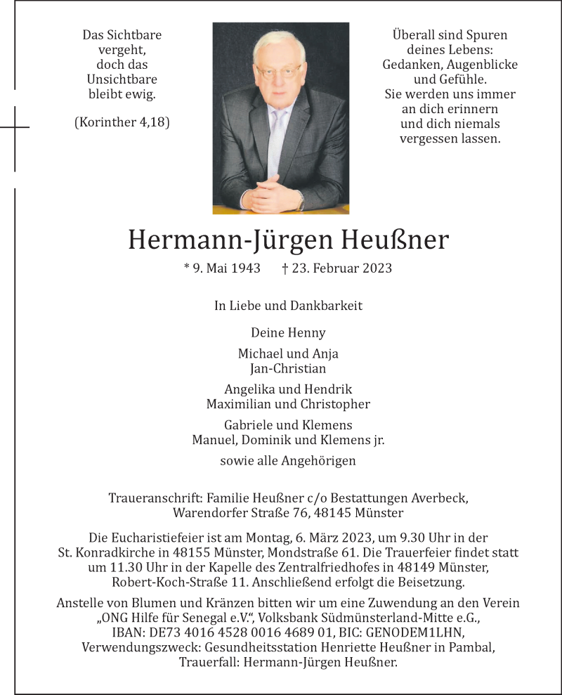  Traueranzeige für Hermann-Jürgen Heußner vom 04.03.2023 aus 