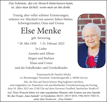Anzeige von Else Menke 
