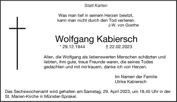 Anzeige von Wolfgang Kabiersch 