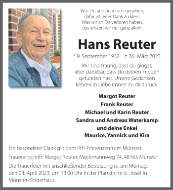 Anzeige von Hans Reuter 