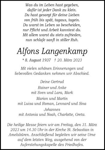 Anzeige von Alfons Langenkamp 