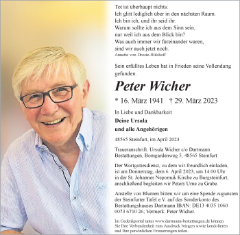 Anzeige von Peter Wicher 