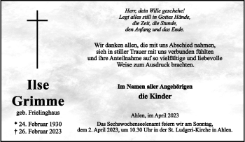 Anzeige von Ilse Grimme 