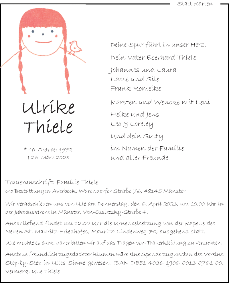  Traueranzeige für Ulrike Thiele vom 01.04.2023 aus 