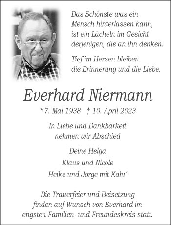 Anzeige von Everhard Niermann 