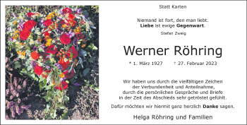 Anzeige von Werner Röhring 