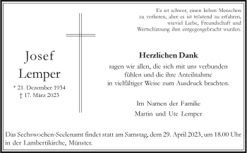 Anzeige von Josef Lemper 